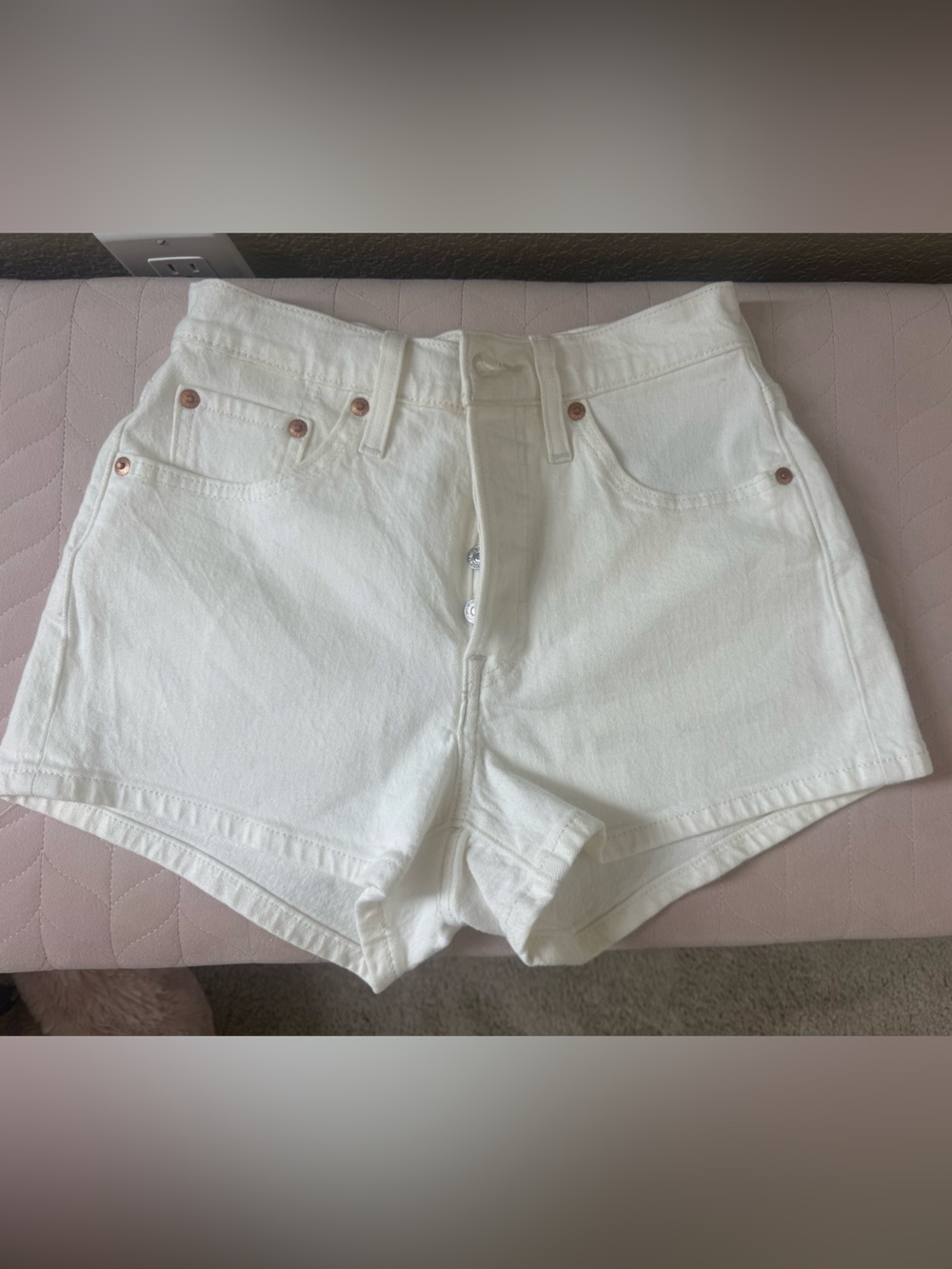 Levi's White High-Waist Denim Shorts